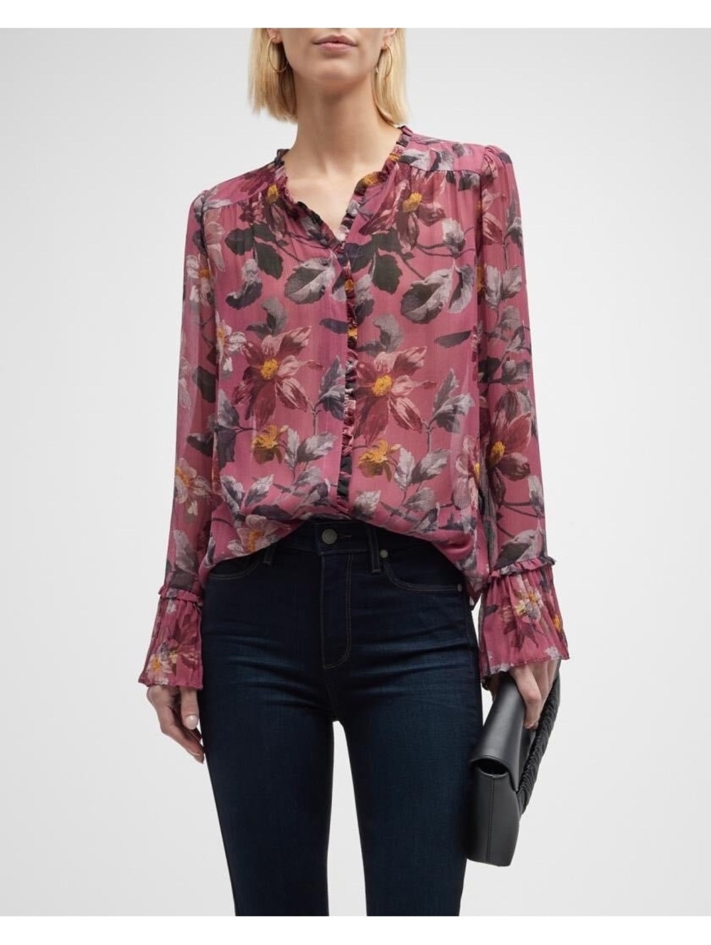 Paige 100% Silk Palma Blouse Pleated Flared Cuffs Women’s Medium